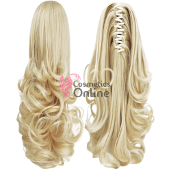 Extensie de par coada dreapta usor ondulata la varfuri cu cleste 55cm Blond Platinat 0202L8885#
